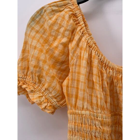 URBAN OUTFITTERS Women’s Yellow Checkered Pixie Milkmaid Mini Dress SZ M - Picture 6 of 11